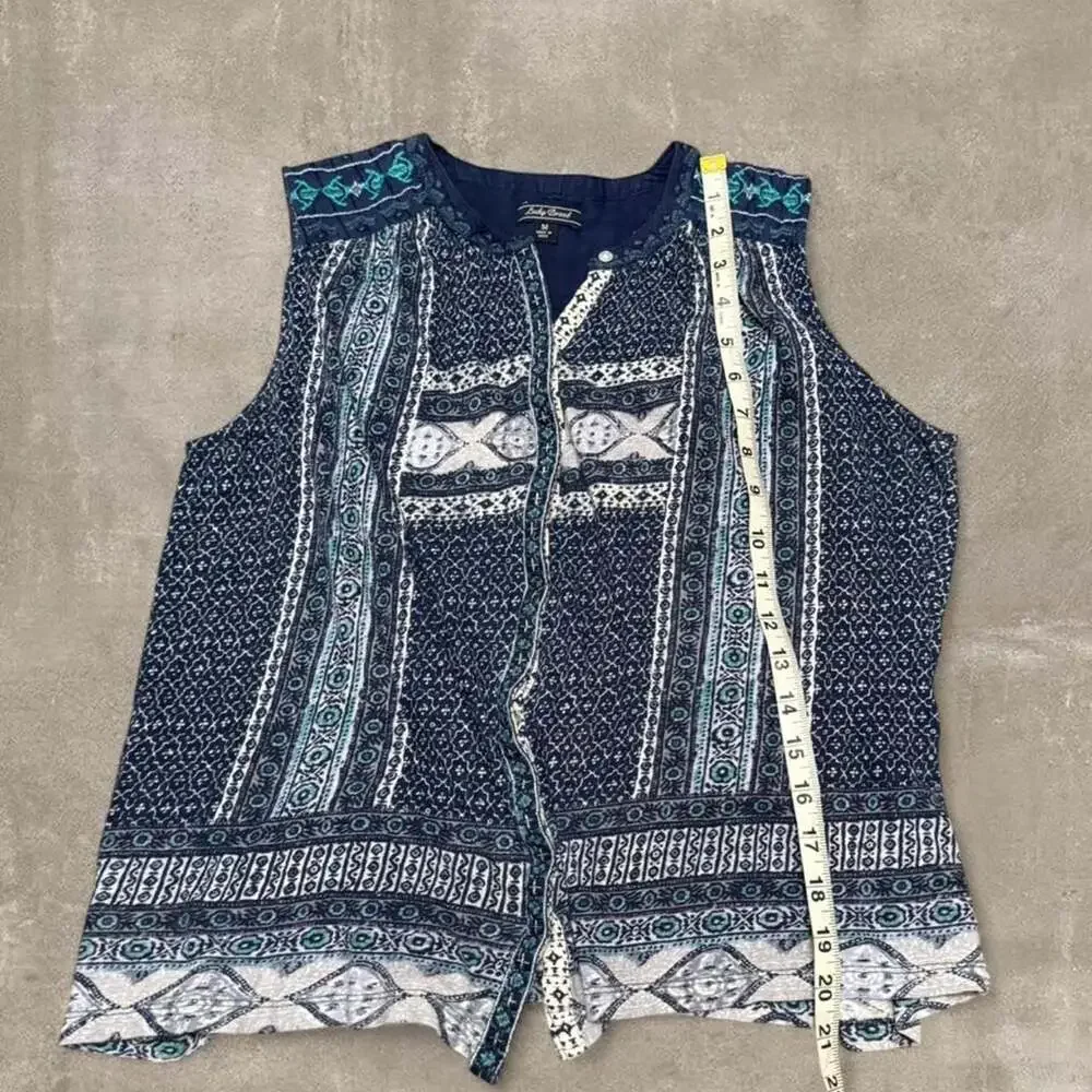 Lucky Brand Embroidered Sleeveless Button Down Boho Top - Picture 4 of 5